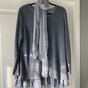 Sweater top with beautiful matching scarf. Never worn, but tag removed.